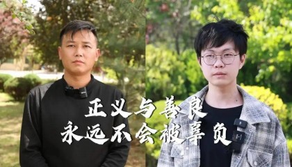 姜昭鹏完成补考后见了被救同学，两人互相对视着笑， “等康复了，一起吃个饭”